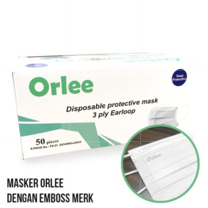 Masker  3 ply Earloop Tali kuping Masker Medis  ORLEE Green Kemenkes 1 box isi 50 pcs