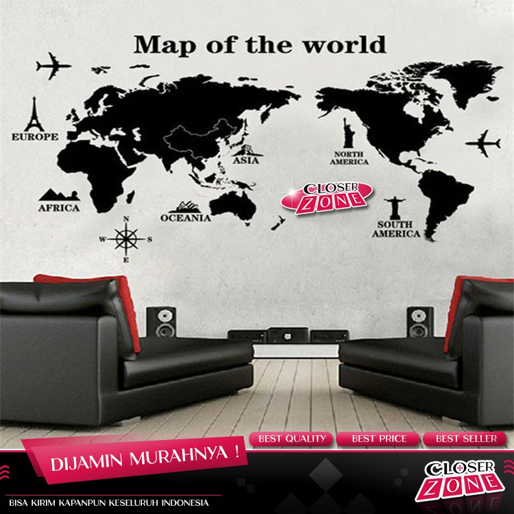 Sticker Wallpaper Dinding World Map Peta Dunia