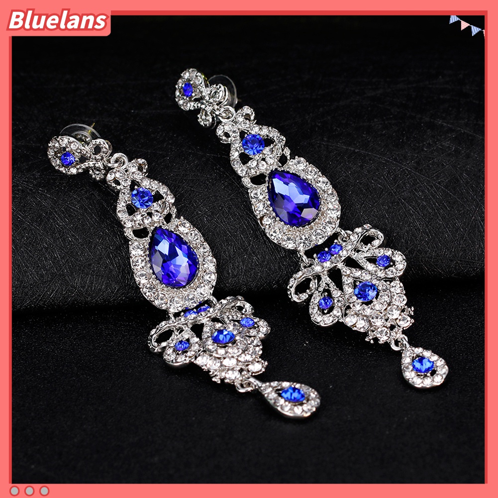 Anting Panjang Menjuntai Gaya Retro Aksen Berlian Imitasi Untuk Wanita