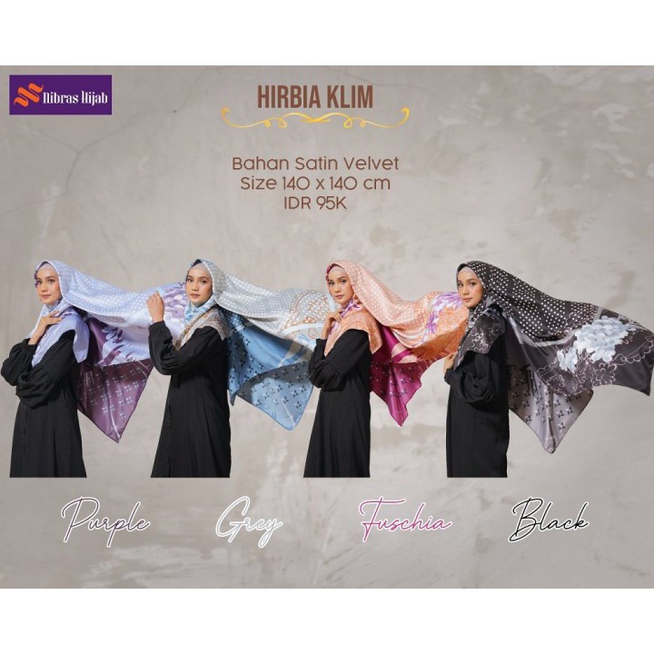 NIBRAS HIJAB HIRBIA KLIM HIJAB SEGI EMPAT SYARI UKURAN 140 x 140 BAHAN SATIN VELVET