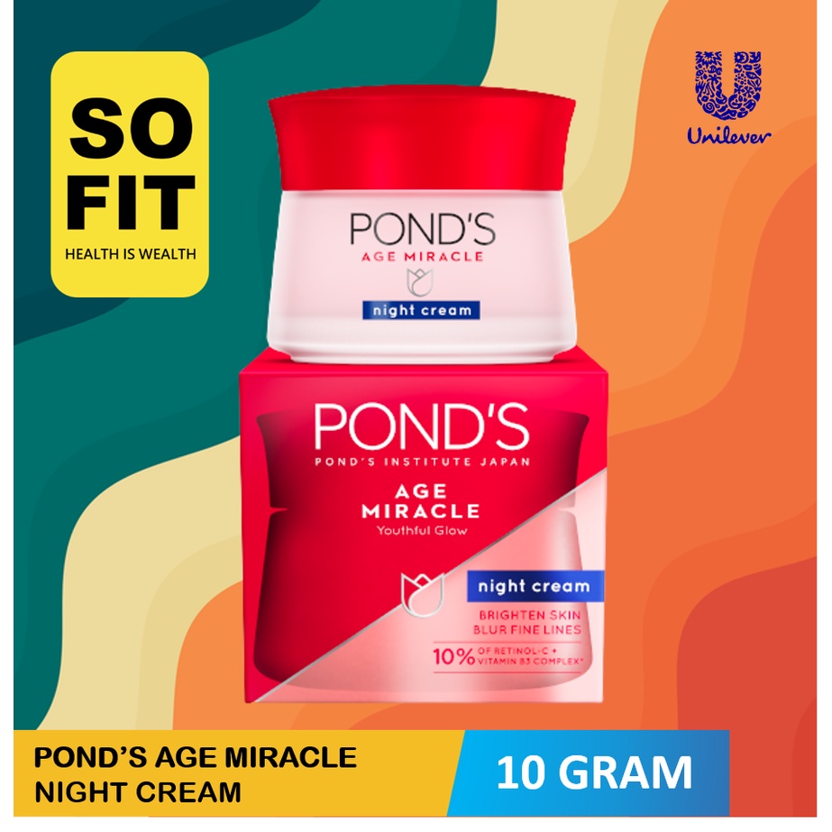 PONDS Age Miracle Night Cream Moisturizer Anti Aging + Glowing With Retinol Spf18 10gr / POND'S Krim Siang / POND