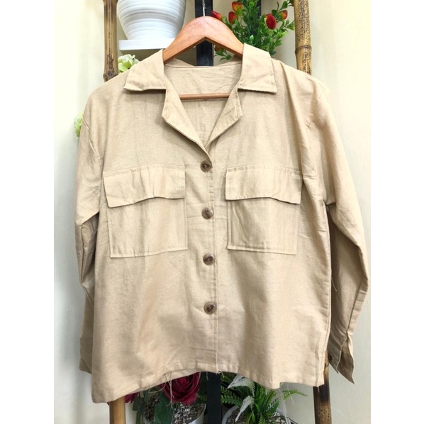 L-N LANORI KEMEJA LINEN KANCING BUTON PREMIUM WANITA - KEMEJA WANITA-CREAM