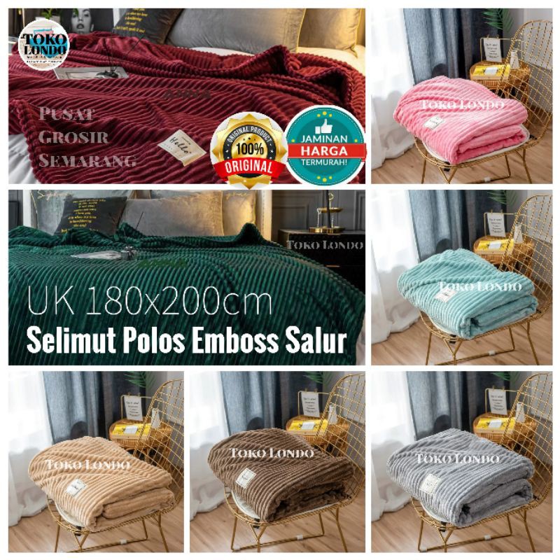 Selimut Polos SALUR Anna Selimut Salur Emboss 3D Dimensi uk 180x200 Selimut Dewasa Bulu TEBAL 800gr Selimut Polos Emboss Salur Lembut Halus Abu Coklat Krem Pink Tosca