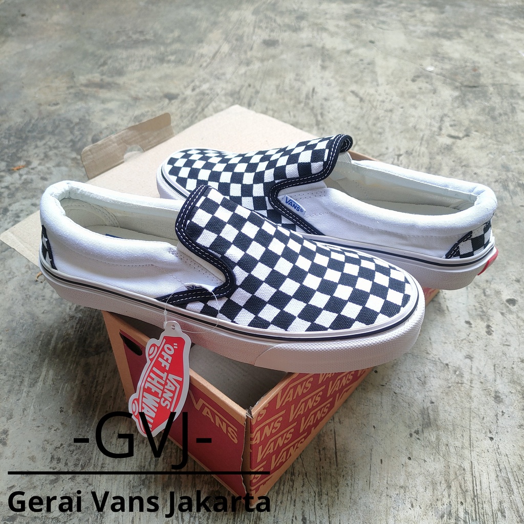 (BISA GRAB) VANS SLIP ON CLASSIC CHECKERBOARD BLACK WHITE WAFFLE DT PREMIUM | VANS SLIP ON ORIGINAL-4