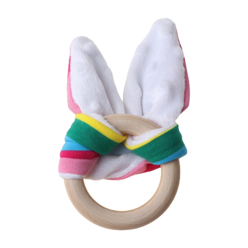 Mary Mainan Teether Ring Kayu Alami Handmade Bentuk Kelinci Untuk Bayi