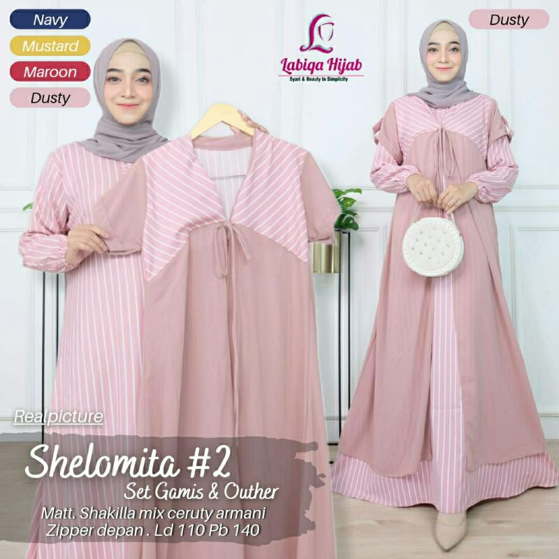 SHELOMITA #2 SET GAMIS&OUTER BY LABIQA||SHAKILA MIX CERUTY ARMANI ZIPPER DEPAN LD 100 PB 140
