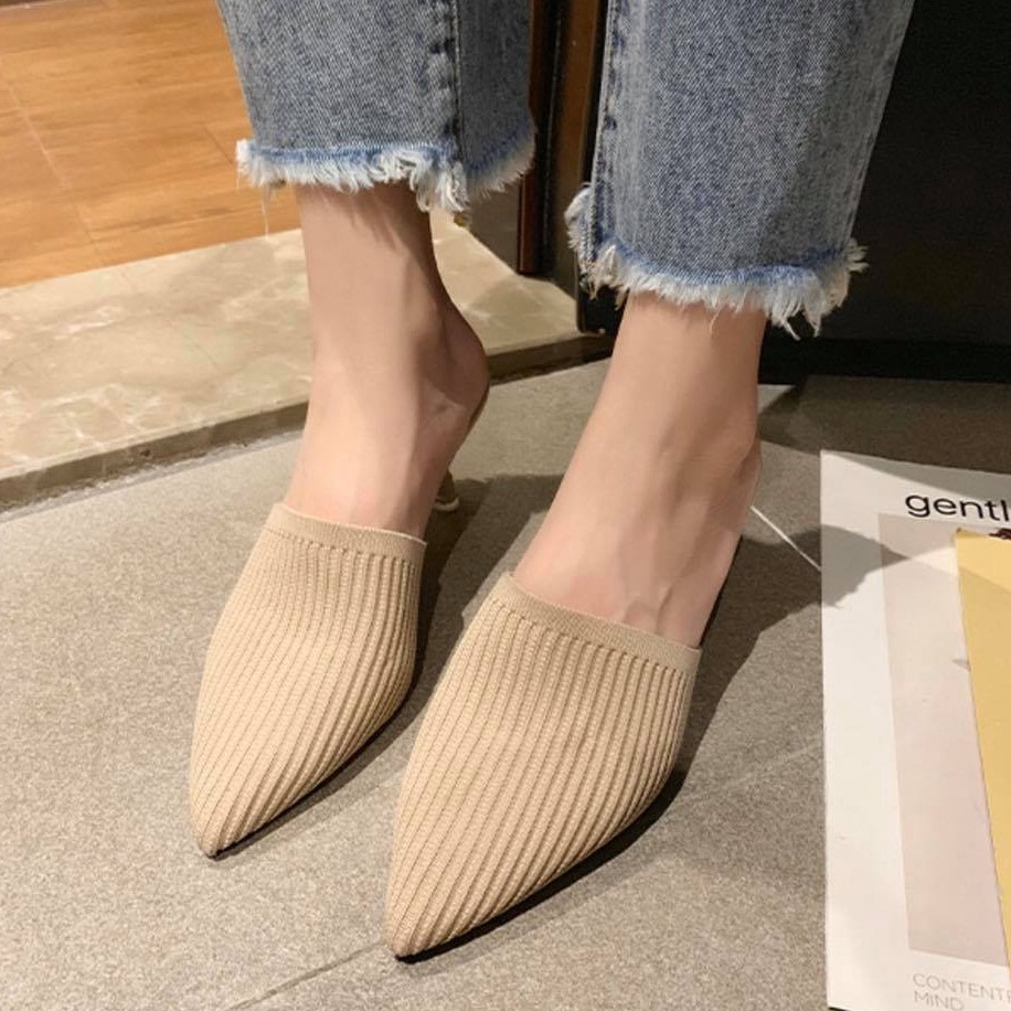 RYX - Knit Mules Sepatu Hak Korea Wanita Fashion Casual - Ori Import