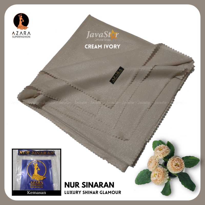 (GROSIR COD) Jilbab Azara luxury NUR sinar glamour Laser Cut kerudung hijab segiempat glowing-Cream Ivory