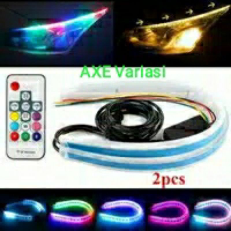 Lampu LED Alis Slim Flexible 30CM 45CM 60CM Remote RGB Sein Jalan Running Motor Mobil 30 45 60 CM