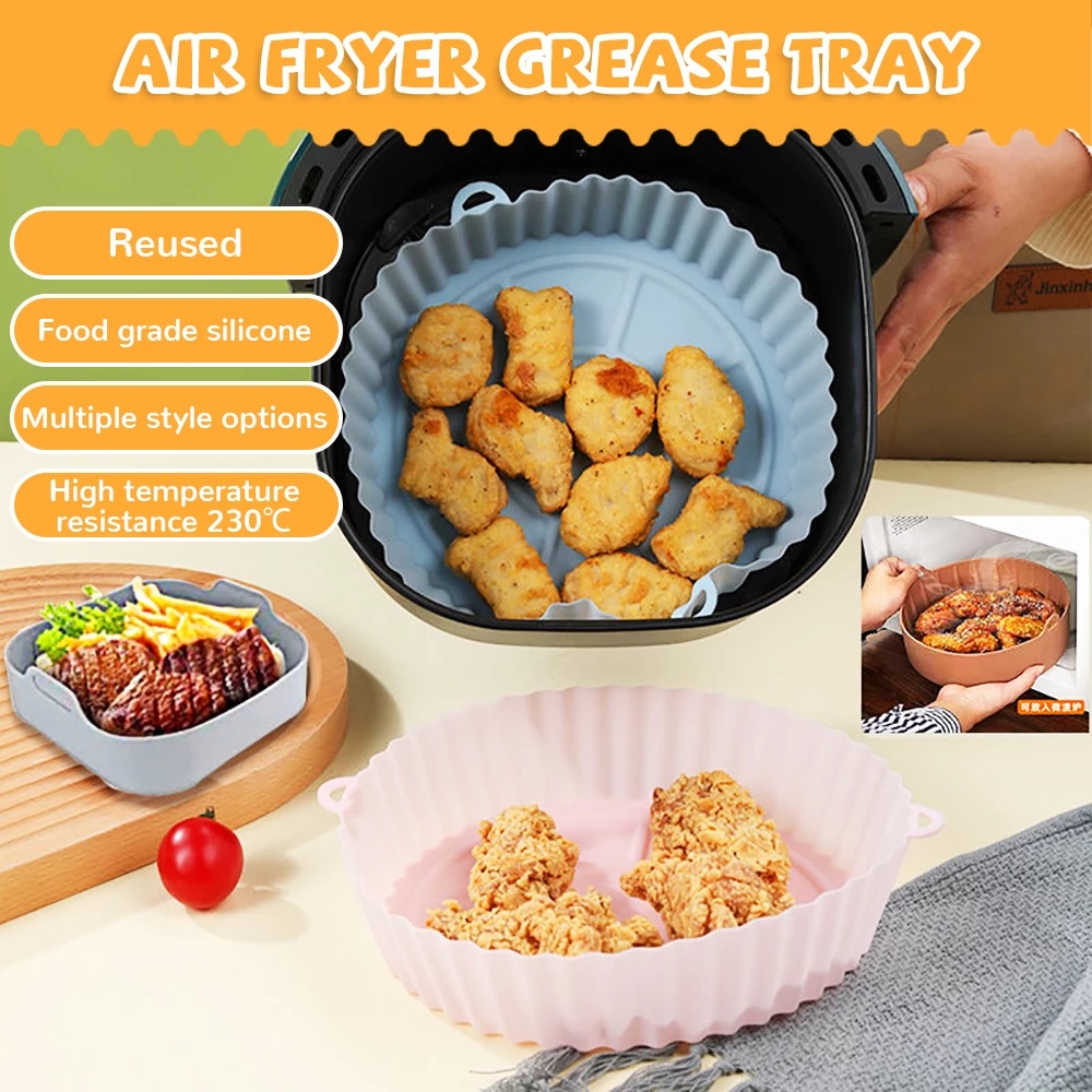 Loyang Air Fryer Multifungsi Bentuk Bulat Bahan Silikon Untuk Microwave / Oven / Kulkas