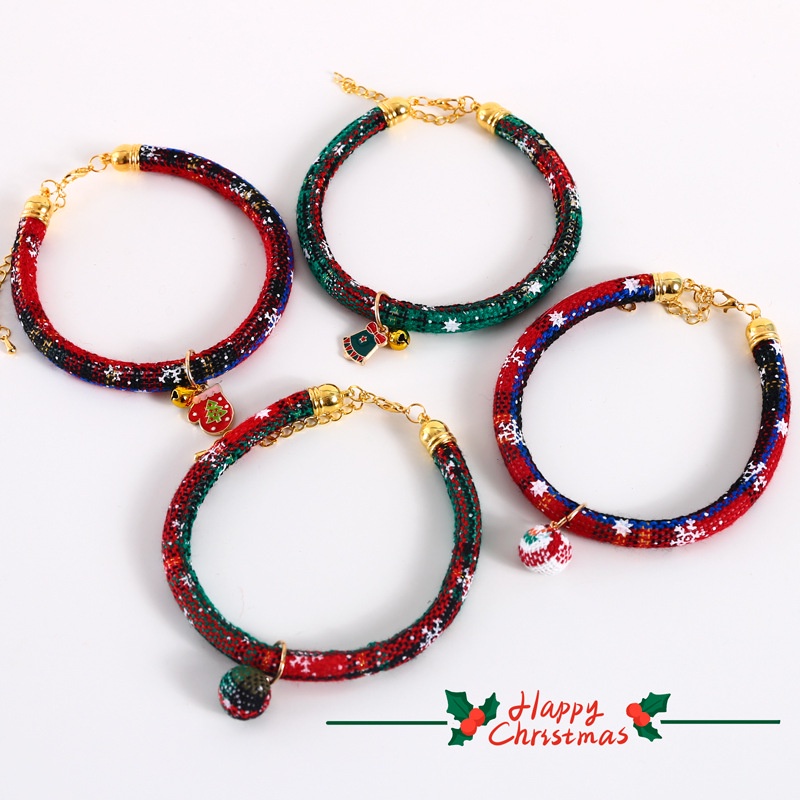 Kalung Hewan Peliharaan Motif Print Natal Bahan Nilon Dengan Lonceng