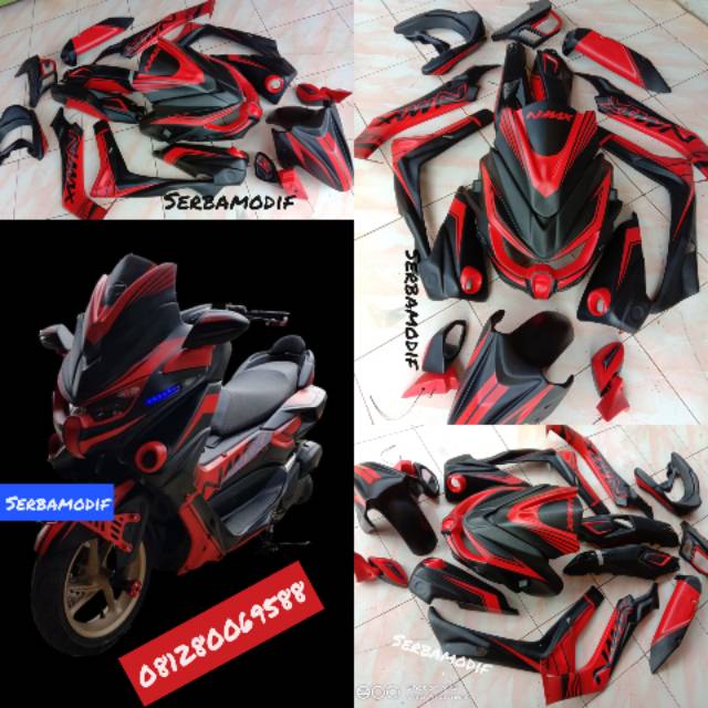 fullbody predator yamaha nmax hitam dop corak merah