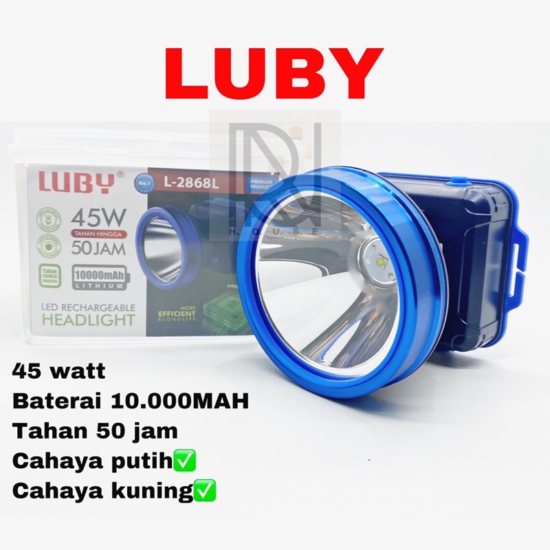 LUBY L-2868 SENTER KEPALA 45 WATT BATERAI 10000 MAH