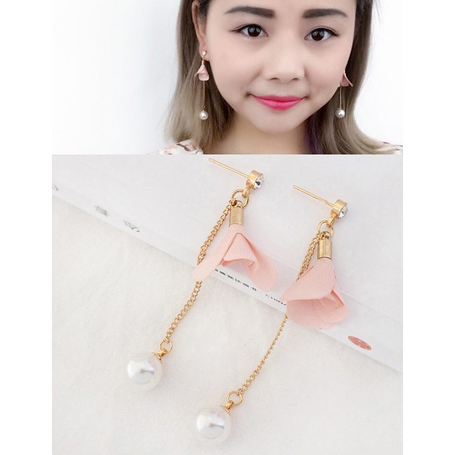 LRC Anting Tusuk Fashion Flower&amp;pearls Decorated Long Y577XX