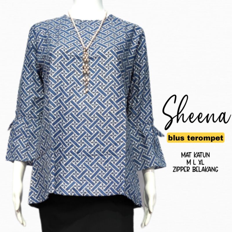 Blus Sheena Blouse batik katun halus murah atasan baju batik wanita remaja cewek cewe abg seragam seragaman kerja sekolah kuliah pkk simple simplefit batik lonceng trompet cantik ayu muda trendi ceria kekinian modern murmer.-Pager