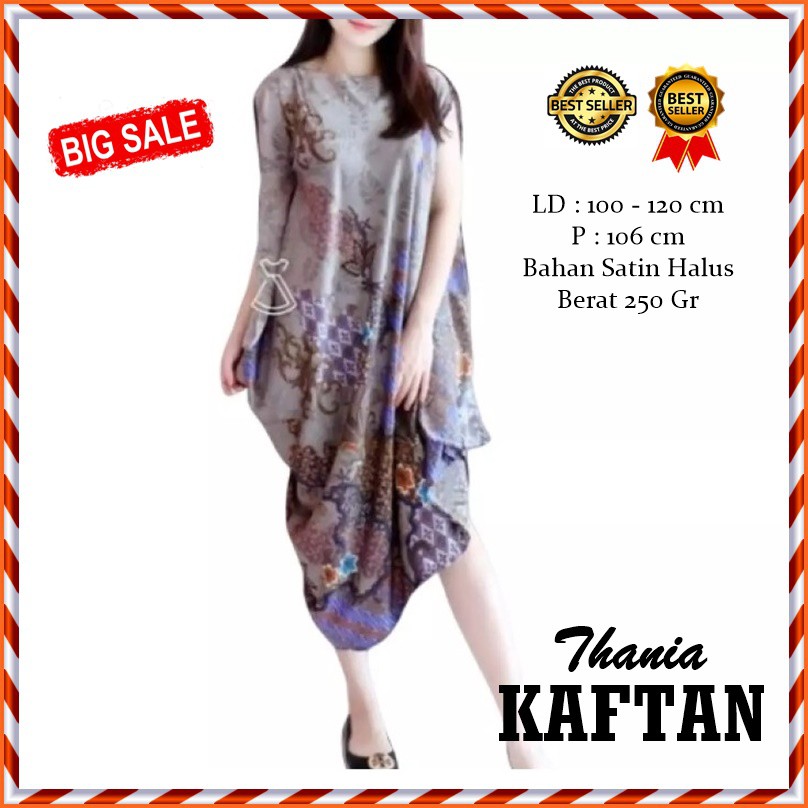 Baju Pesta Kondangan Kaftan Cewek/Dress Batik Perempuan Remaja Modern Thania Murah Motif Simpel C2J1