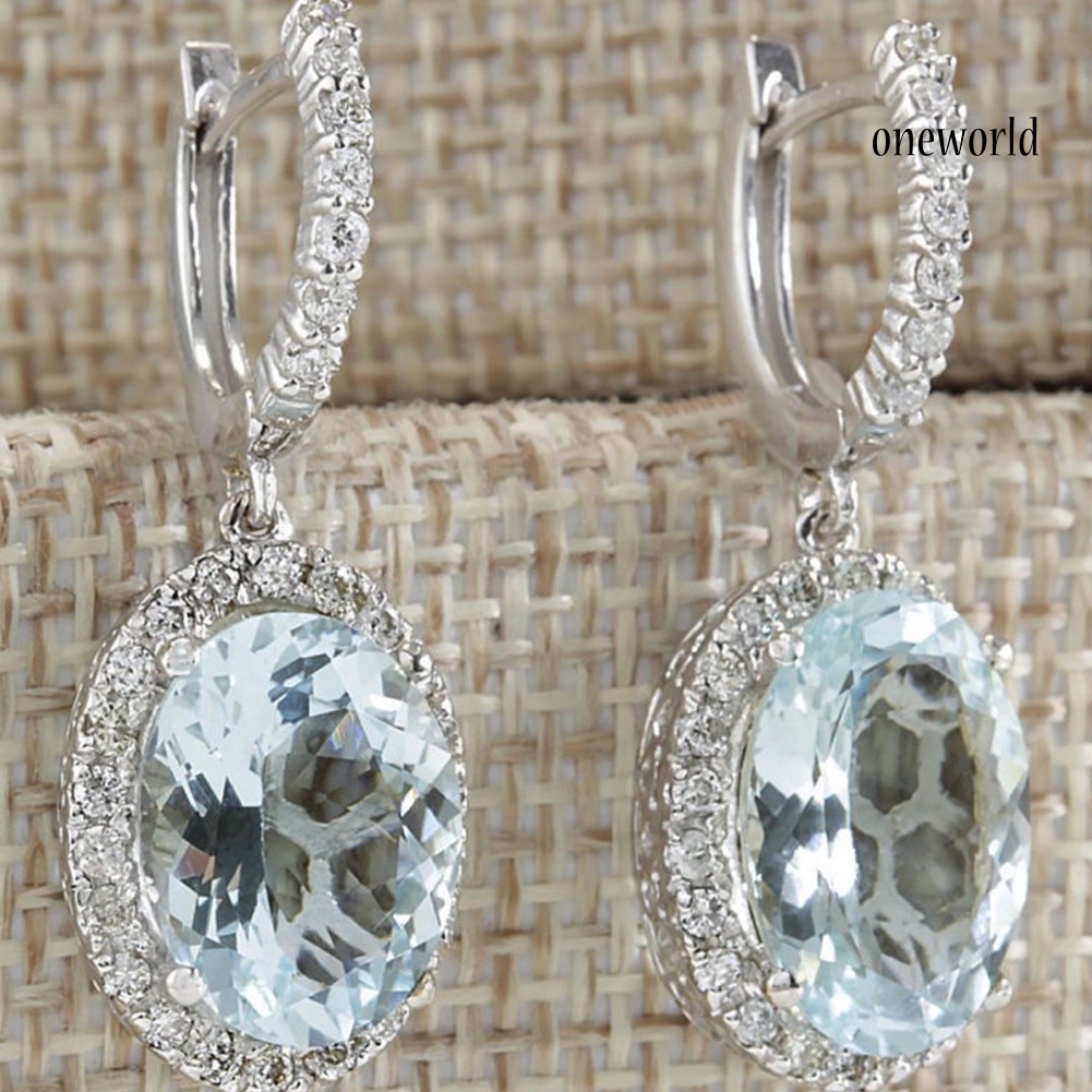 OW@ Fashion Women Oval Faux Aquamarine Gem Leverback Dangle Drop Earrings Jewelry