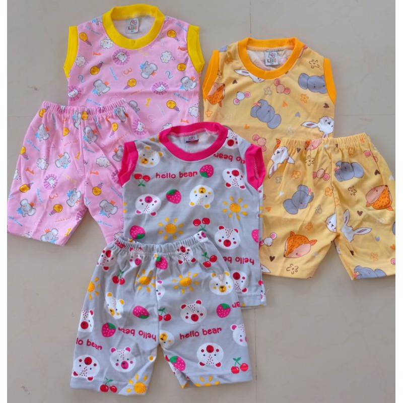 Setelan Anak Harian Kutung Qkids Size Xs (1-2tahun) Bahan Libby Aruchi