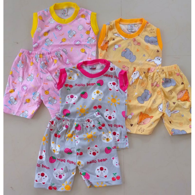 Setelan Anak Harian Kutung Qkids Size Xs (1-2tahun) Bahan Libby Aruchi