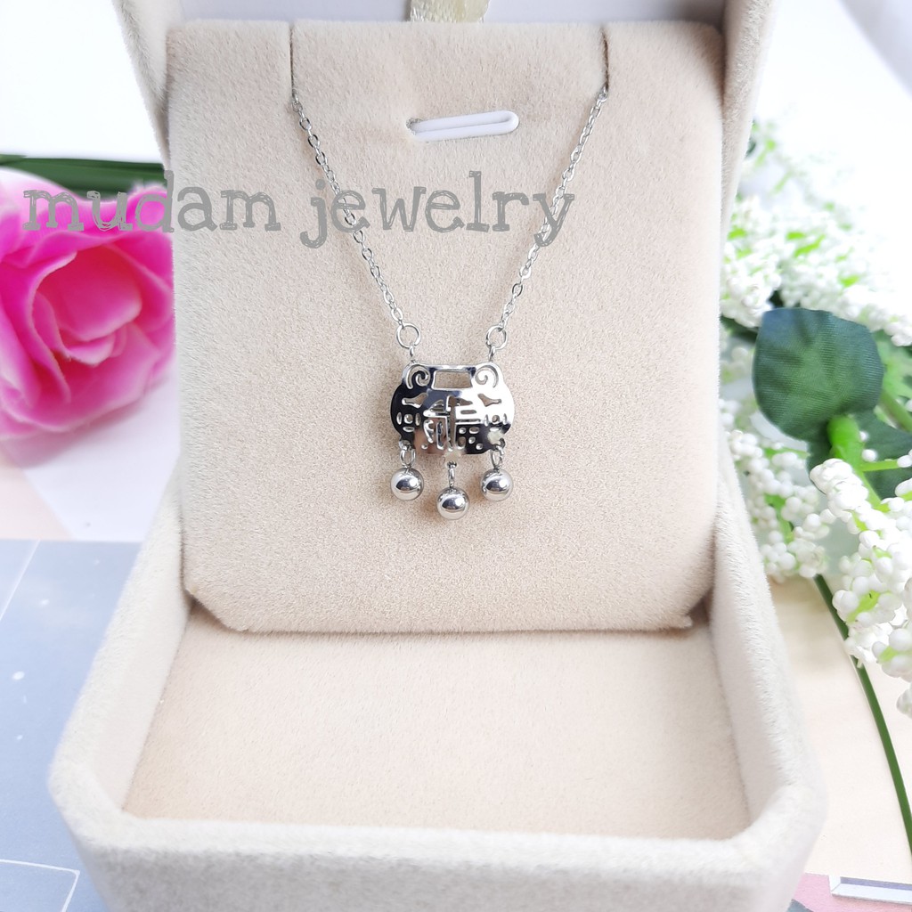 Kalung Titanium Etnis China Umur Panjang Warna Rose Gold dan Silver