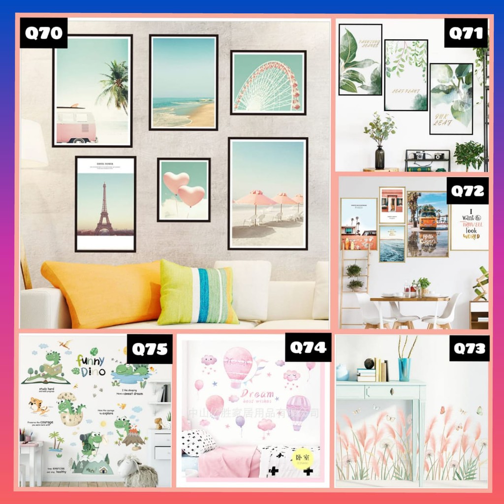 STIKER DINDING KAMAR ANAK WALLSTICKER MODERN Q 70 71 72 73 74 75 FRAME MINIMALIS MODEL PARIS PANTAI