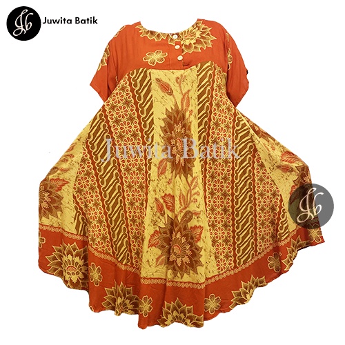 Juwita Batik - Daster Payung Jumbo LD 130 3XL Nirwarna Klok Pola Baju bumil Kancing Depan Busui