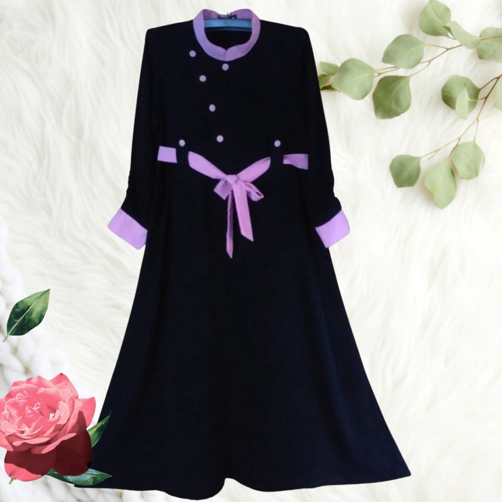 Gamis Aira Akhwat Motif Tali pinggang warna By Qonita Collection