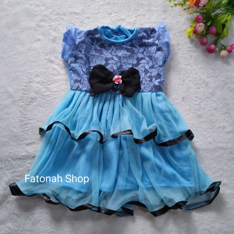 dress anak 1 2 tahun gaun anak mewah tumpuk canda pita hitam ( dress black pita )