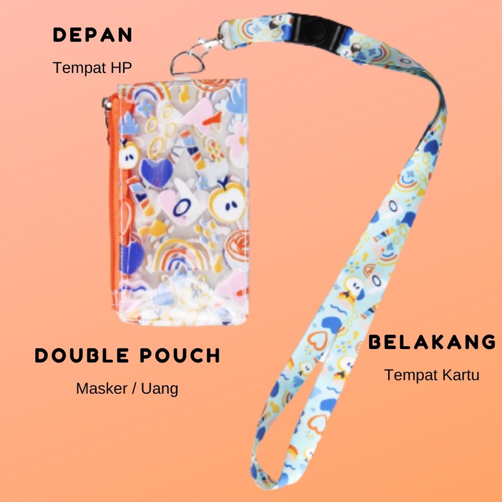 New Normal Pouch Gantung 4 in 1 (HP/Masker/Uang/Kartu) Apple Blue