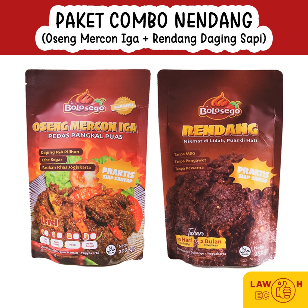 BOLOSEGO PAKET COMBO NENDANG (Oseng Mercon Daging Iga Sapi + Rendang)