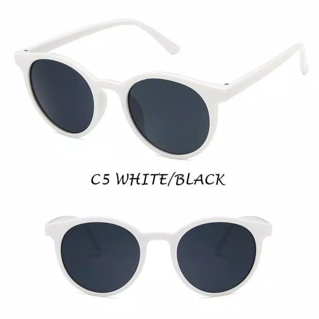 !!PROMO!!Kacamata Fashion Wanita Pria Bulat Mata/Sunglasses Style Korean-PUTIH HITAM