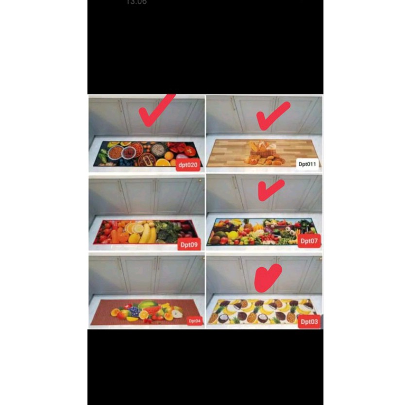 Keset Dapur Motif Buah Sayur Kue Ukuran 120 x 50 cm Anti Slip Lembut di Kaki