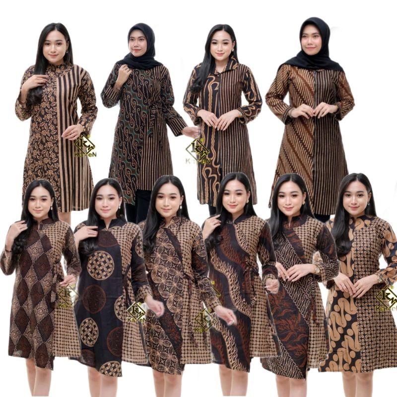 BATIK TUNIK MOTIF LAWASAN TERLARIS TUNIK ZIPER KOMBINASI COKLAT TUNIK BATIK MODERN 2022 ORI BATIK PEKALONGAN RL JAYA BATIK AZMIL