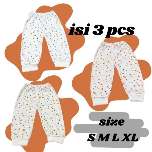 [ 3 pcs ] Celana Panjang Bayi Motif Polkadot Putih