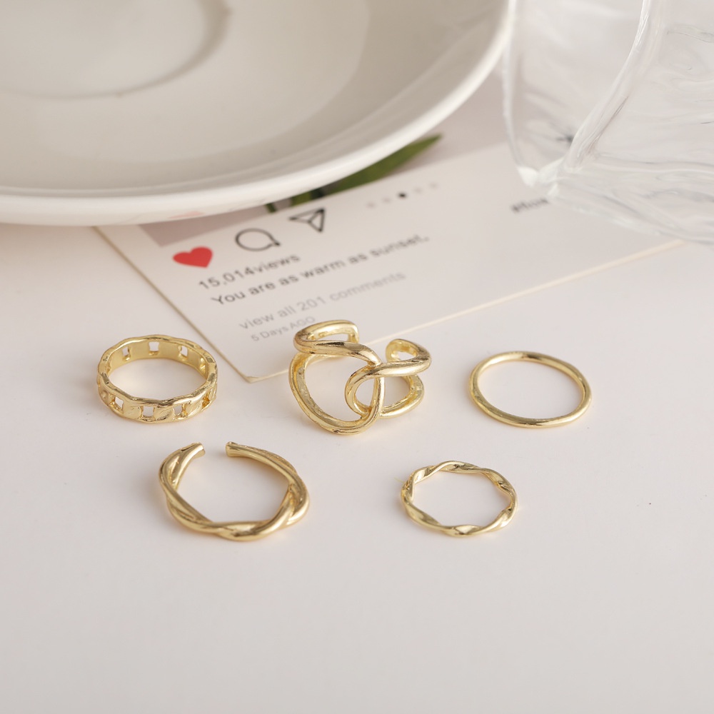 [ 5Pcs/Set Fashion Simple Golden Twist  Adjustable Open Rings set  ][Lovely Gifts Jewelry]