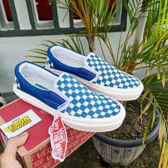 SEPATU V4NS SLIP ON CHEKERBOARD ICE BLUE PREMIUM QUALITY MADE IN CHINA
