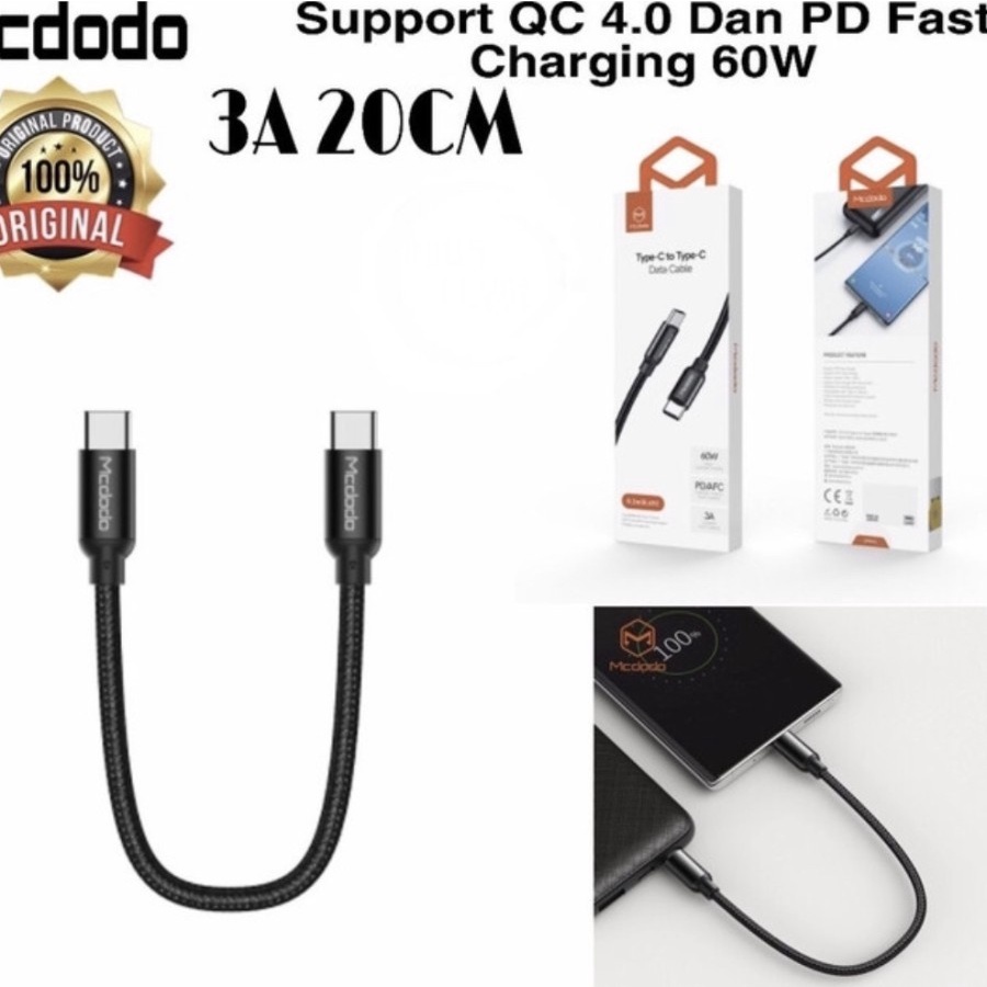 Kabel Data Pendek Mcdodo CA-7640 Usb Type-C to Type C 20cm 60W