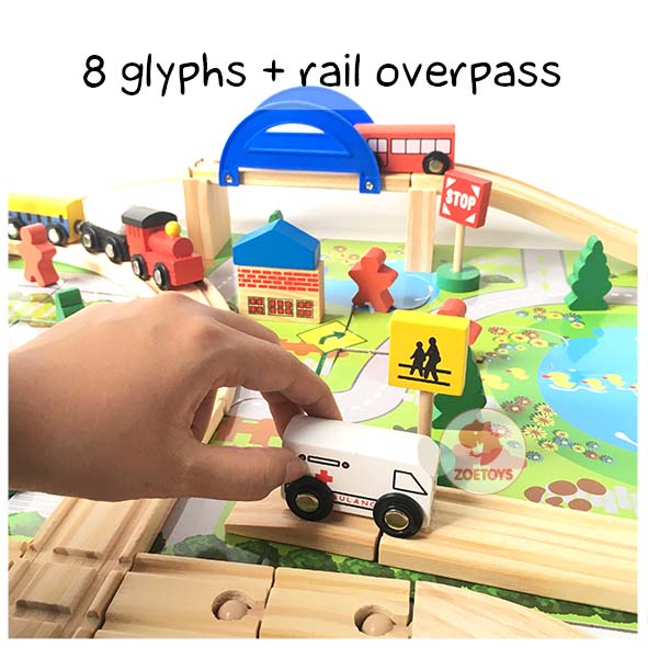 Zoetoys Rail Overpass 8 Glyph Track | Wooden Track Race Railway Pretend Play Toys | Kereta Balok Kayu Mobil mobilan Lalu Lintas | Edutoys | Mainan Set Cari Kado Natal