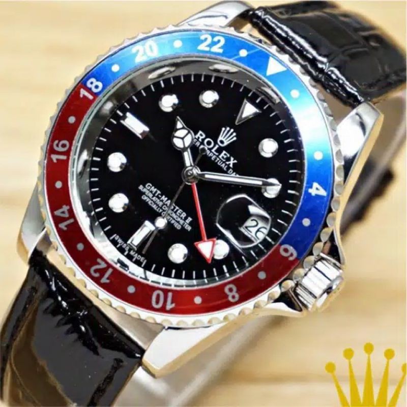 Jam Tangan pria Rolex GMT Master Automatic Otomatis Kulit Date