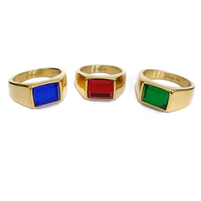 cincin titanium pria gold batu Biru merah hijau anti karat