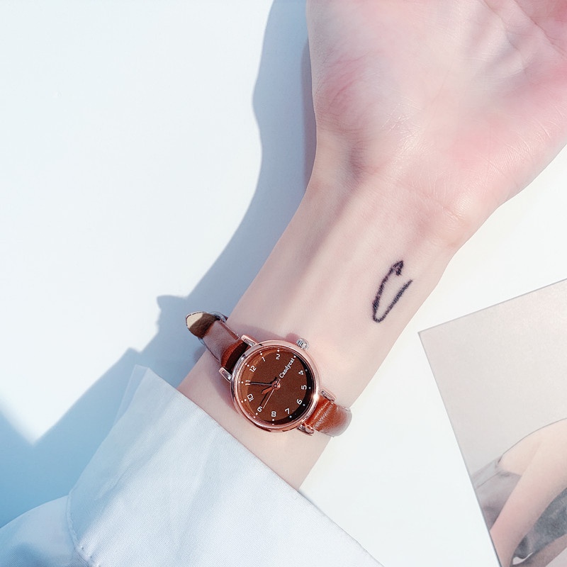 Jam Tangan Wanita A0021 Schoolgirl Simple Fresh Small Dial Thin Belt Quartz Watches