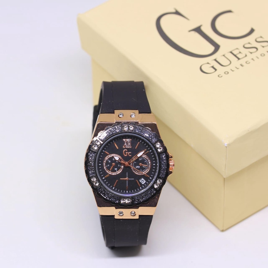 Jam Tangan Wanita Fashion E3753V Tali Rubber Tanggal Aktif Chrono Variasi Free Box Exclusive &amp; Baterai