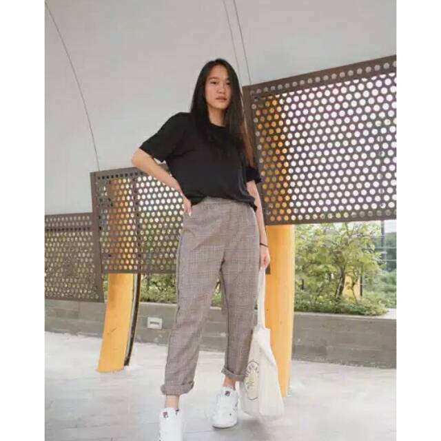 Tartan Basic Pants BEST SELLER ZARA PANTS CHINOS murah/ PANTS ZARA MURAHXXXL | Luna Super Jumbo Motif Kotak | Celana Wanita Big Size | Oversize