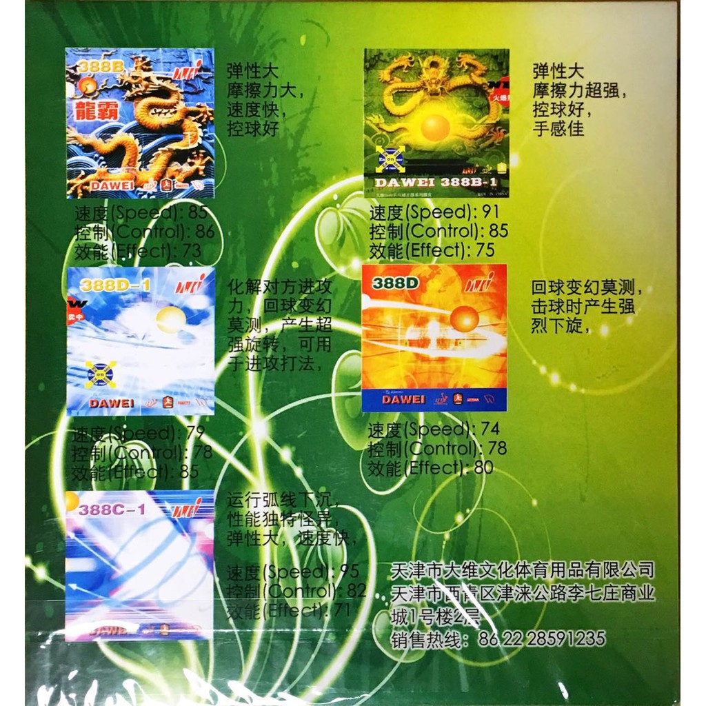 RB Dawei 388C-1 OX - Rubber Karet Bet Pingpong Bintik Serang Pendek Dawei 388 C1