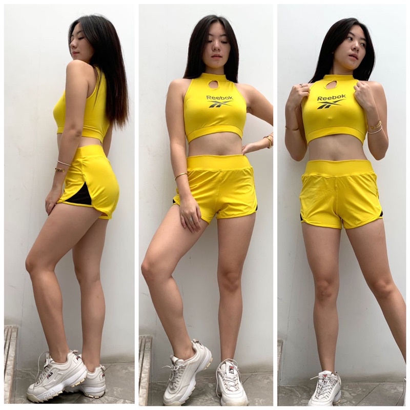baju olahraga wanita Setelan senam aerobik zumba yoga gym fitness model crop bra rbo-Shortpant polos