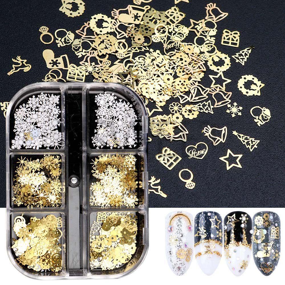 Mxbeauty 6 Grid / Kotak Aksesoris Kuku Motif Snowflake / Snowman / Pohon Natal Untuk Manicure Wanita