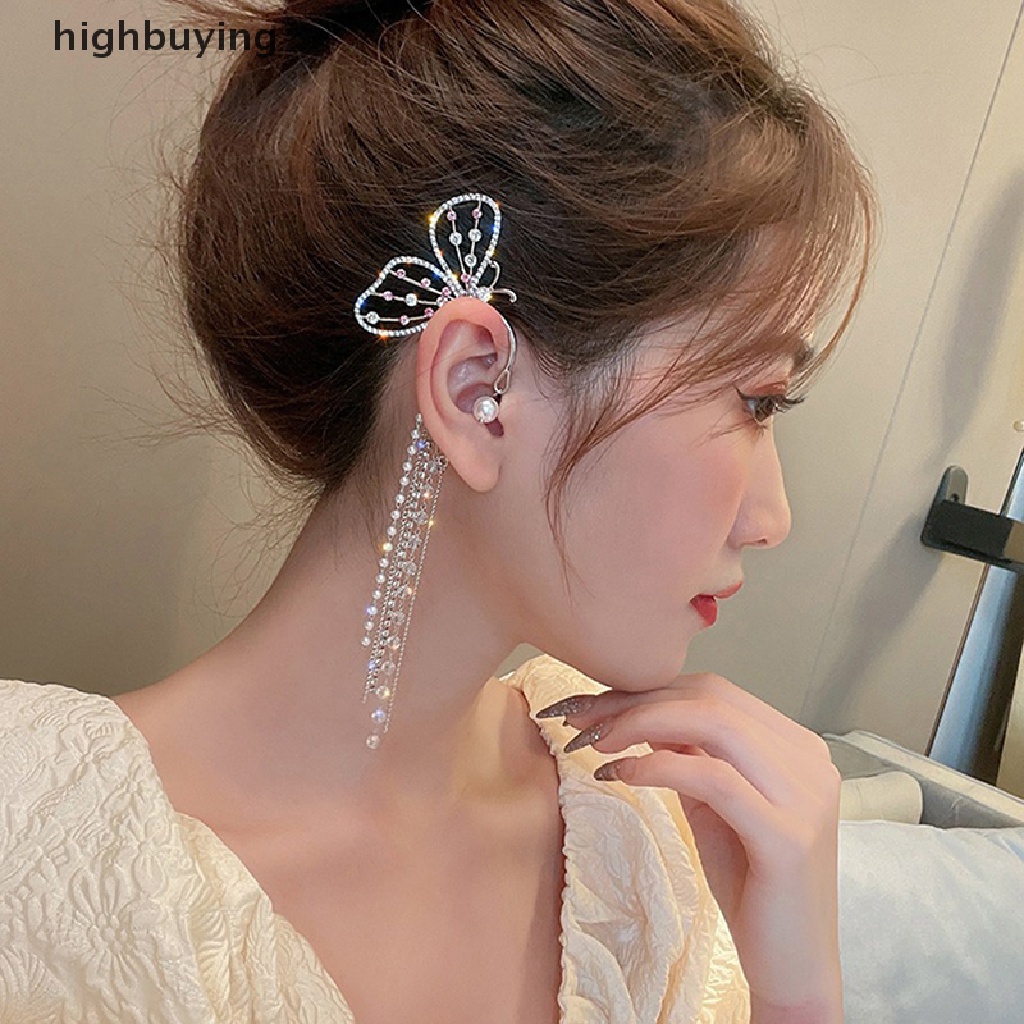 Hbid Anting Gantung Panjang Model Kupu-Kupu Dengan Kristal + Mutiara Untuk Wanita