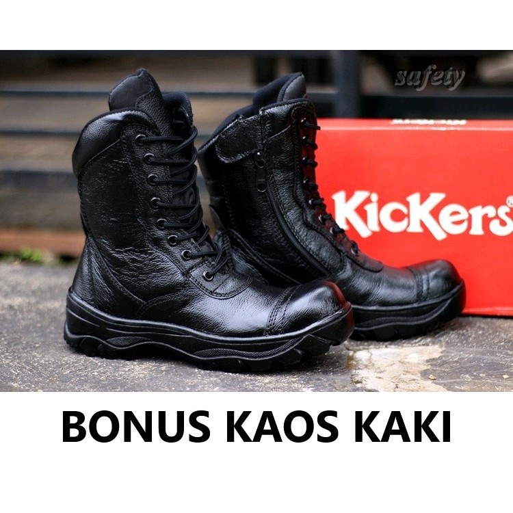 Sepatu PDL PDH TNI Polisi Provos Satpam Satpol PP Kickers Tagana Safety Kulit Asli Bonus Kaos Kaki