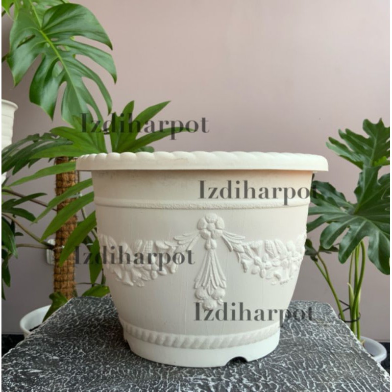 pot bunga tanaman shallom bulat putih 25cm - bahan tebal