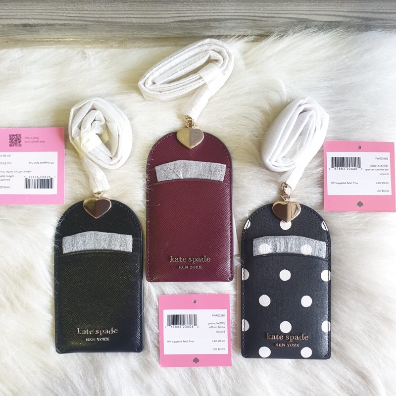 Kate Spade Spencer Lanyard Crystal Blue polkadot maroon black | id card | dompet kartu | crushed wat